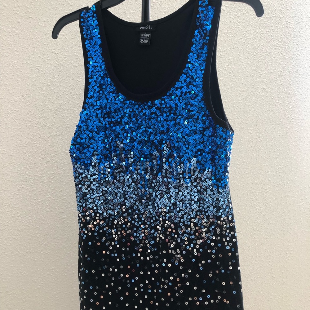 blue ombré sequence tank top